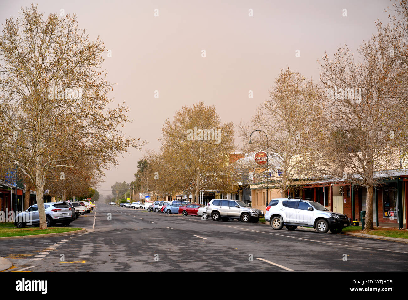 After a shower of rain, Wentworth is about to experience another dust storm as the drought continues. September 2019. Stock Photo