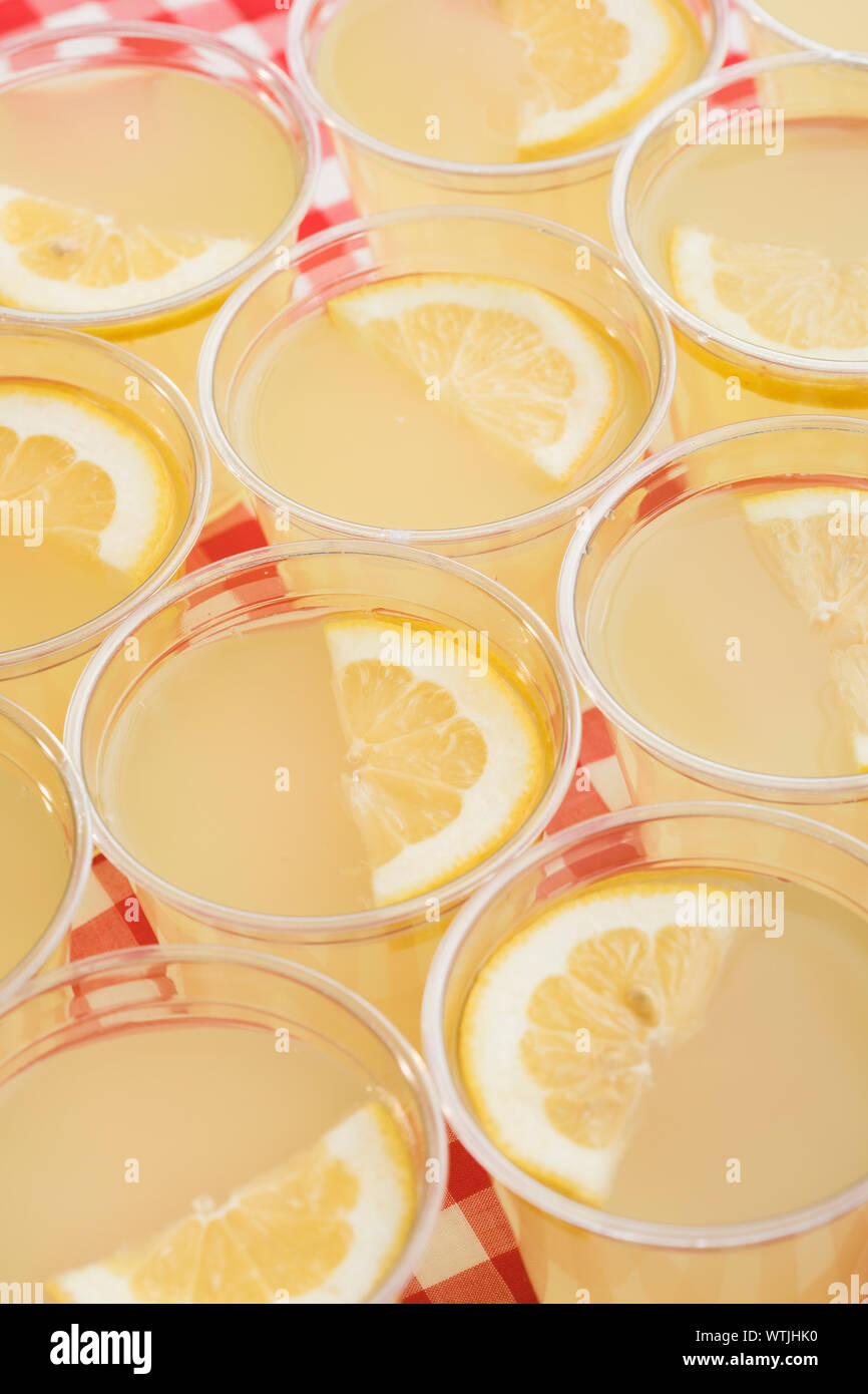 Lemonade in disposable cups Stock Photo