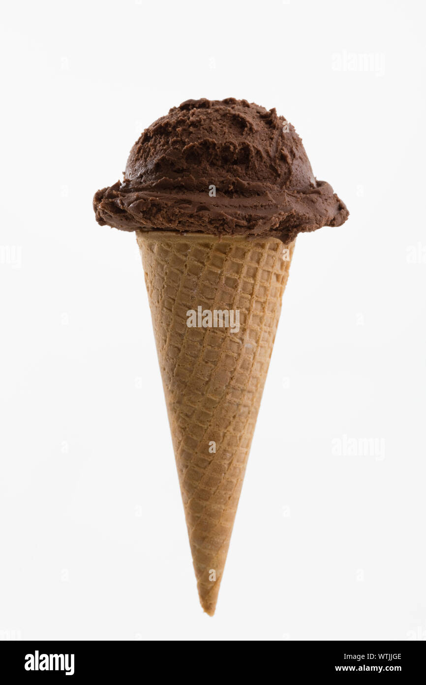 Chocolate ice cream cone on white background Stock Photo