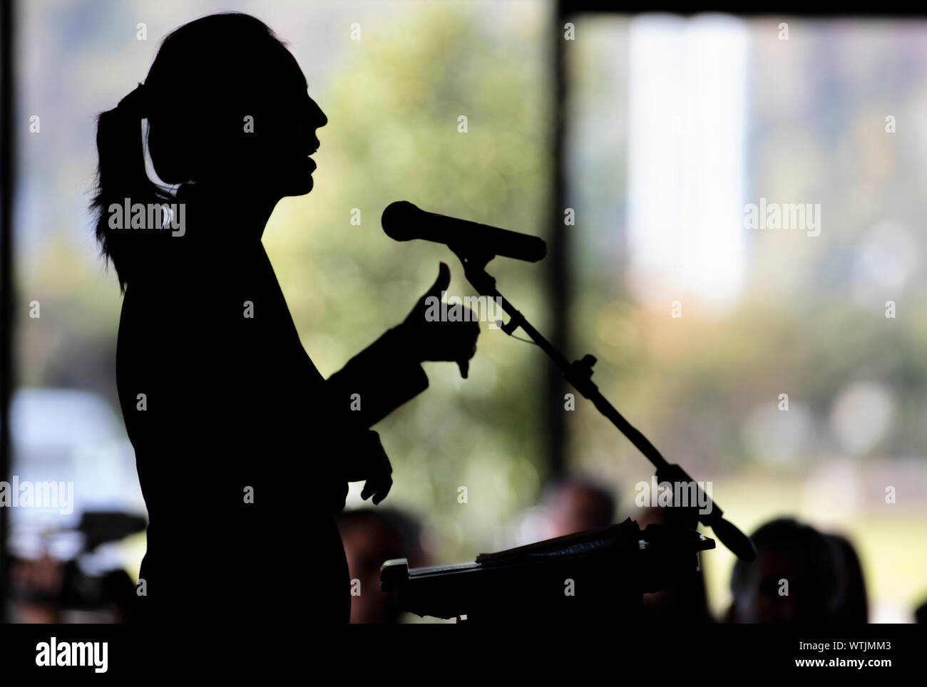 Picture by Tim Cuff - 2 May 2019 - Prime Minister Jacinda Ardern speaking at the Nelson Tasman Chamber of Commerce lunch, Trafalgar Centre, Nelson, Ne Stock Photo