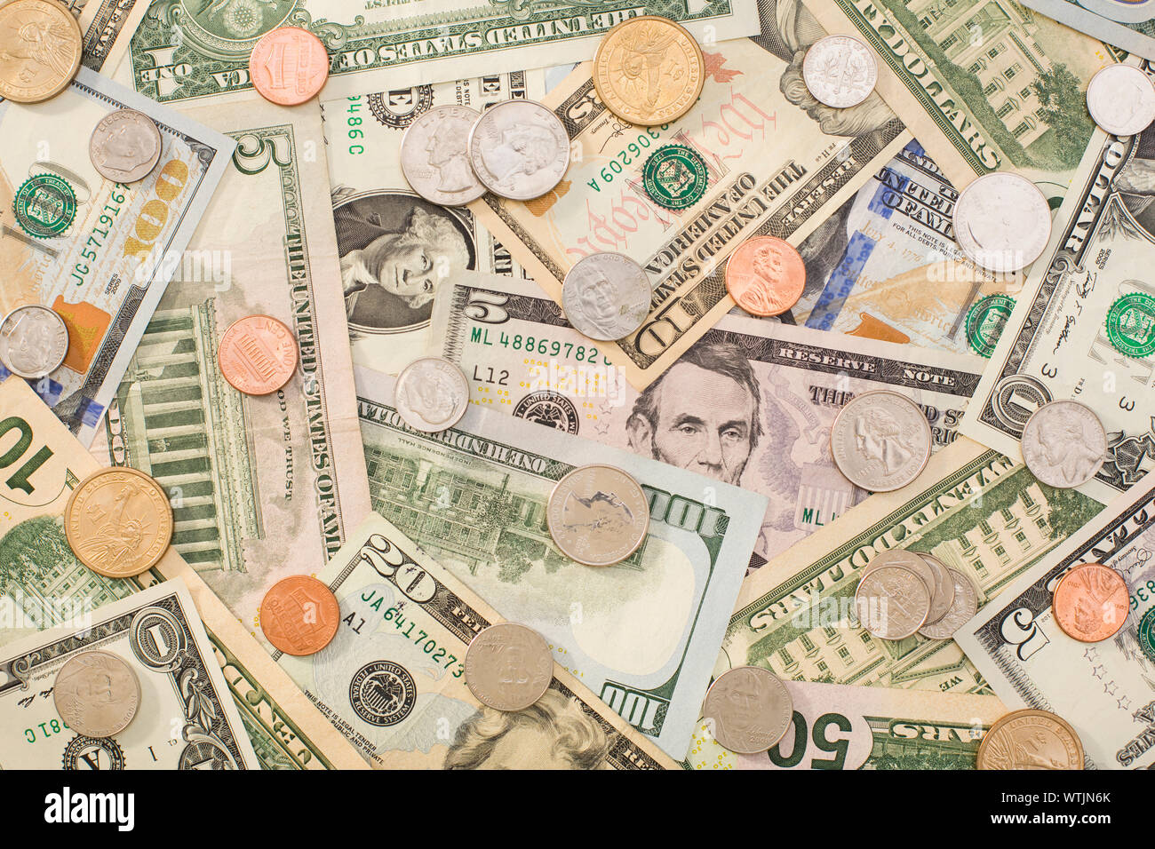 US paper currency and coins Stock Photo