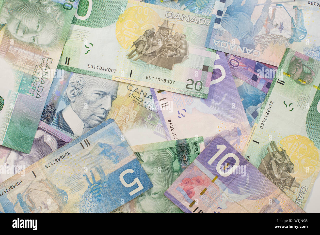 Various Canadian paper currency Stock Photo