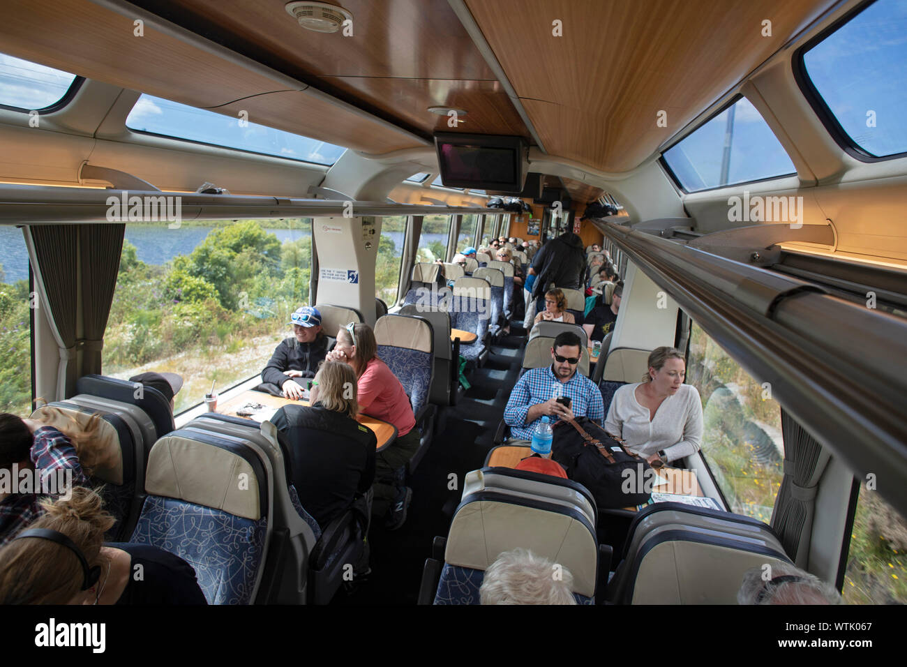 Picture by Tim Cuff - 4 & 5 January 2019 - Tranz Alpine train journey from Greymouth to Christchurch, and next day return, New Zealand: the carriages Stock Photo