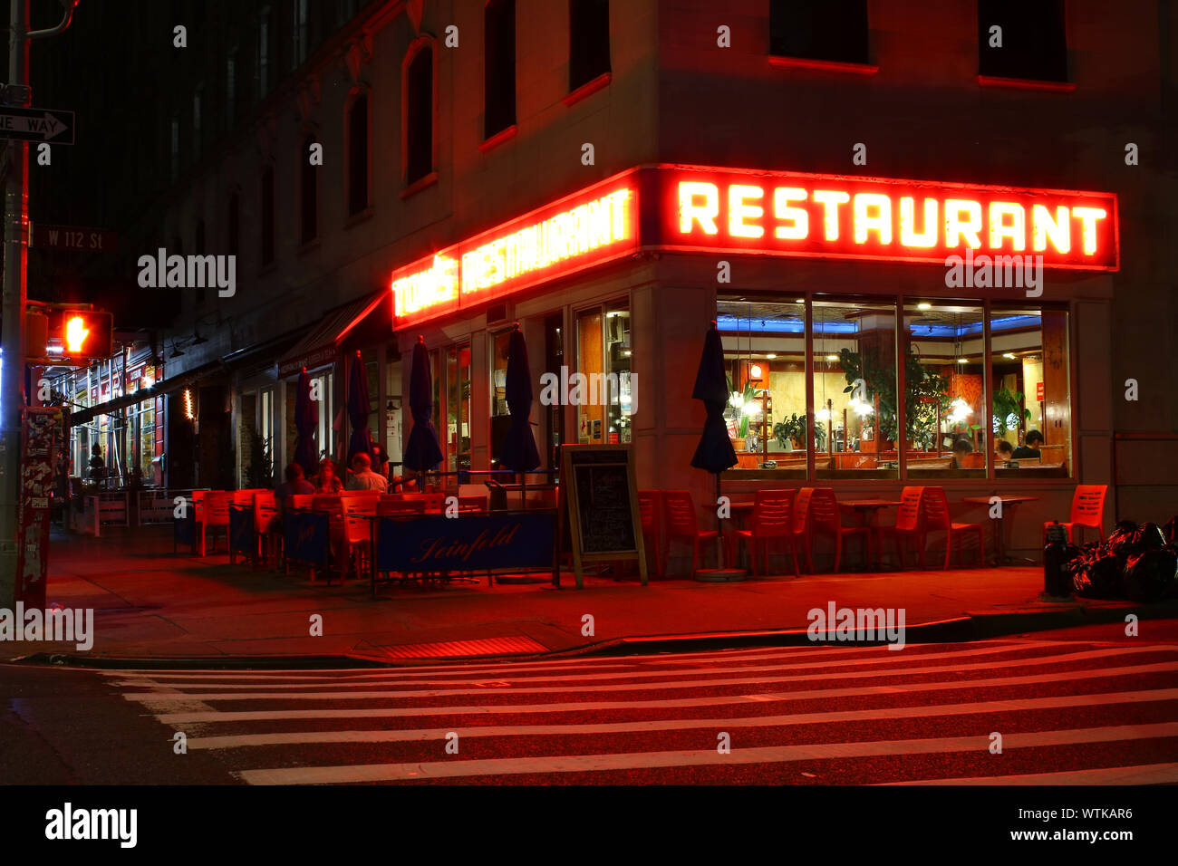 Tom's Restaurant, which exterior was routinely used in Seinfeld episodes, is one of the most recognized diners in Upper West Side, Manhattan on AUGUST Stock Photo