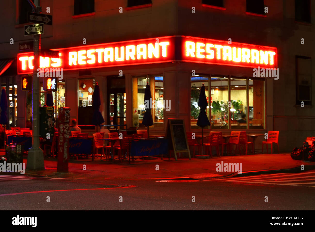 Tom's Restaurant, which exterior was routinely used in Seinfeld episodes, is one of the most recognized diners in Upper West Side, Manhattan on AUGUST Stock Photo