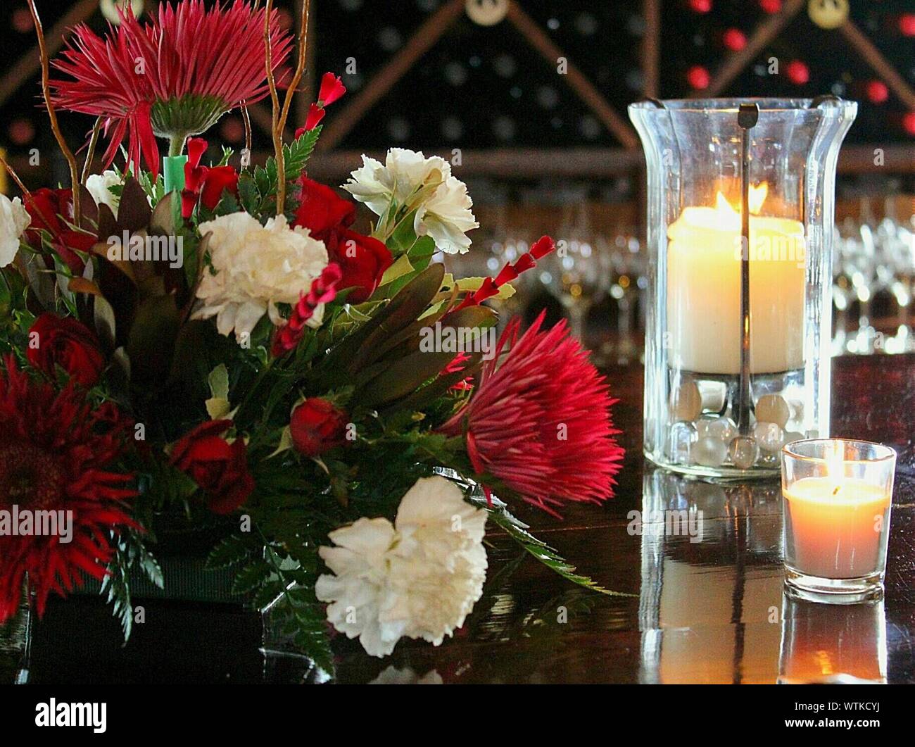 Flower arrangement candle on white hires stock photography and images Alamy