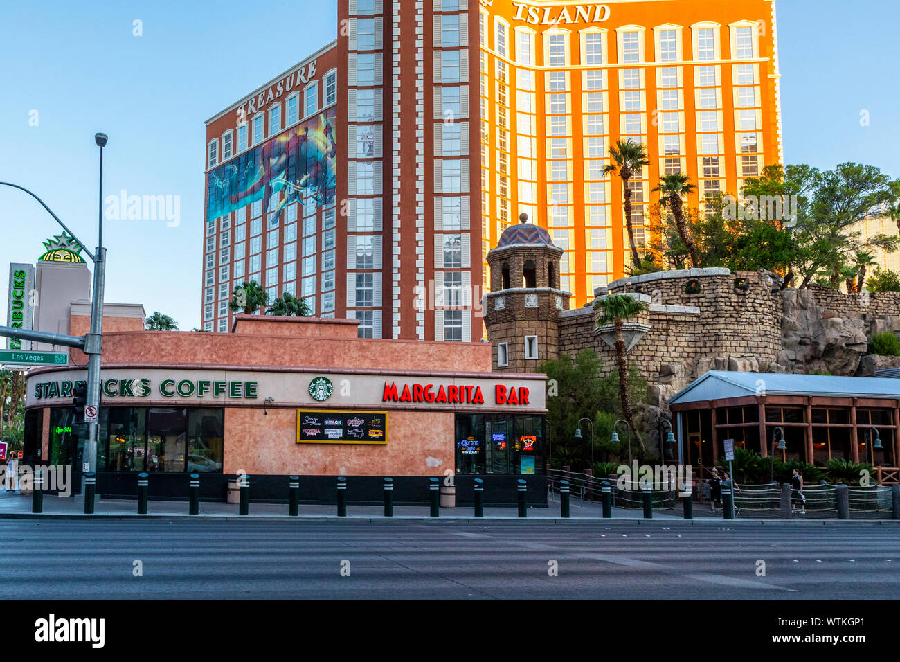 Starbucks, Margarita Bar, and Treasure Island on the Strip in Las Vegas