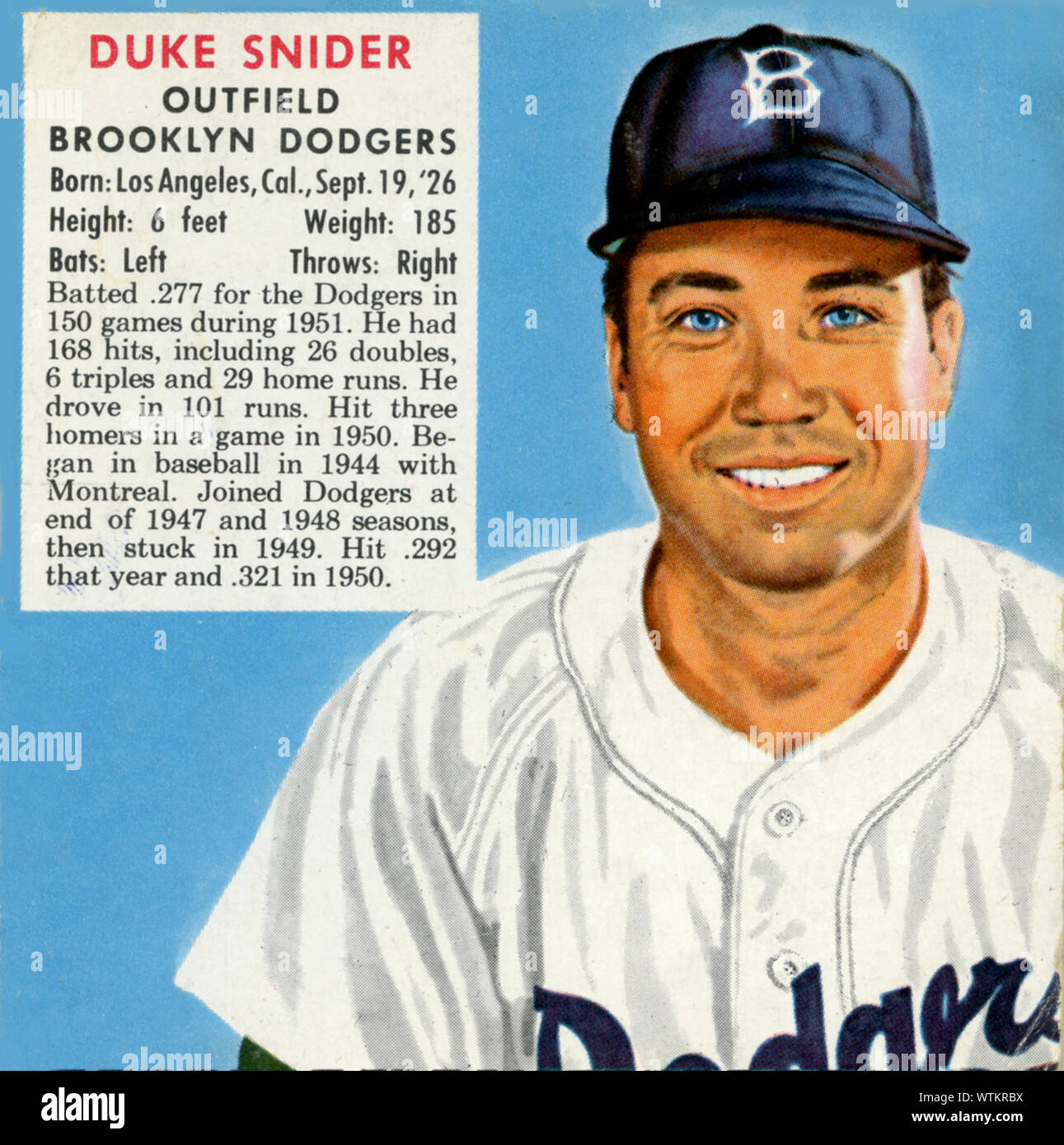 1950s era baseball card depicting Hall of Fame player Duke Snider with