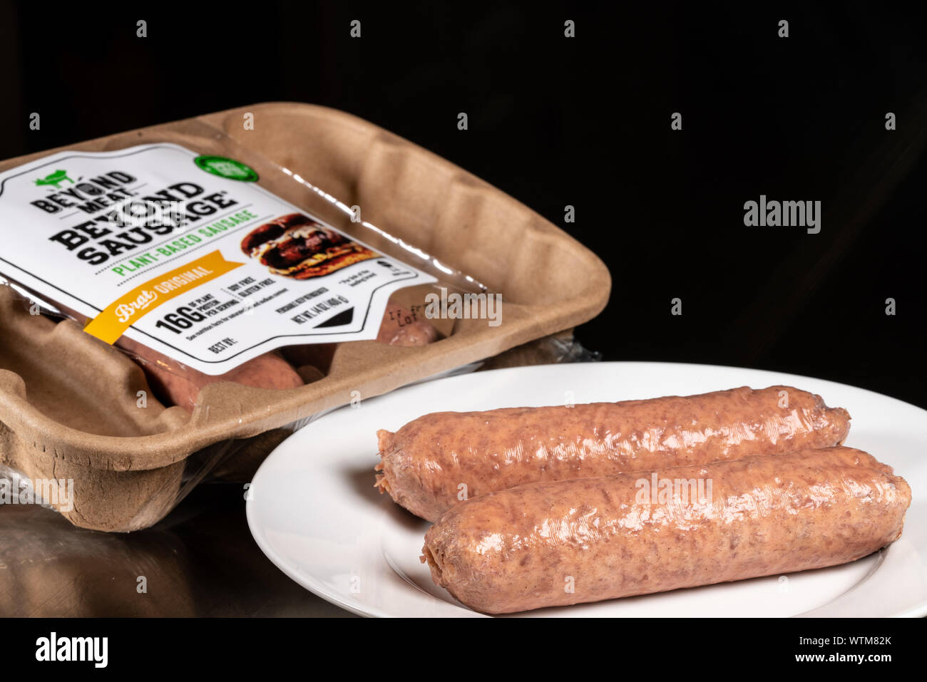 Beyond Meat plant based sausages in package of four links Stock Photo