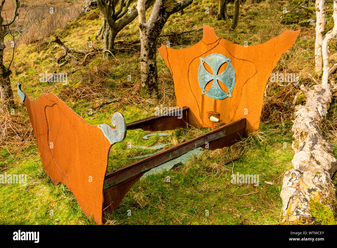 In Dreaming, a sculpture by Lee Hendrick, at the Calgary Sculpture Walk, Calgary Bay, Isle of Mull, Scotland, UK Stock Photo