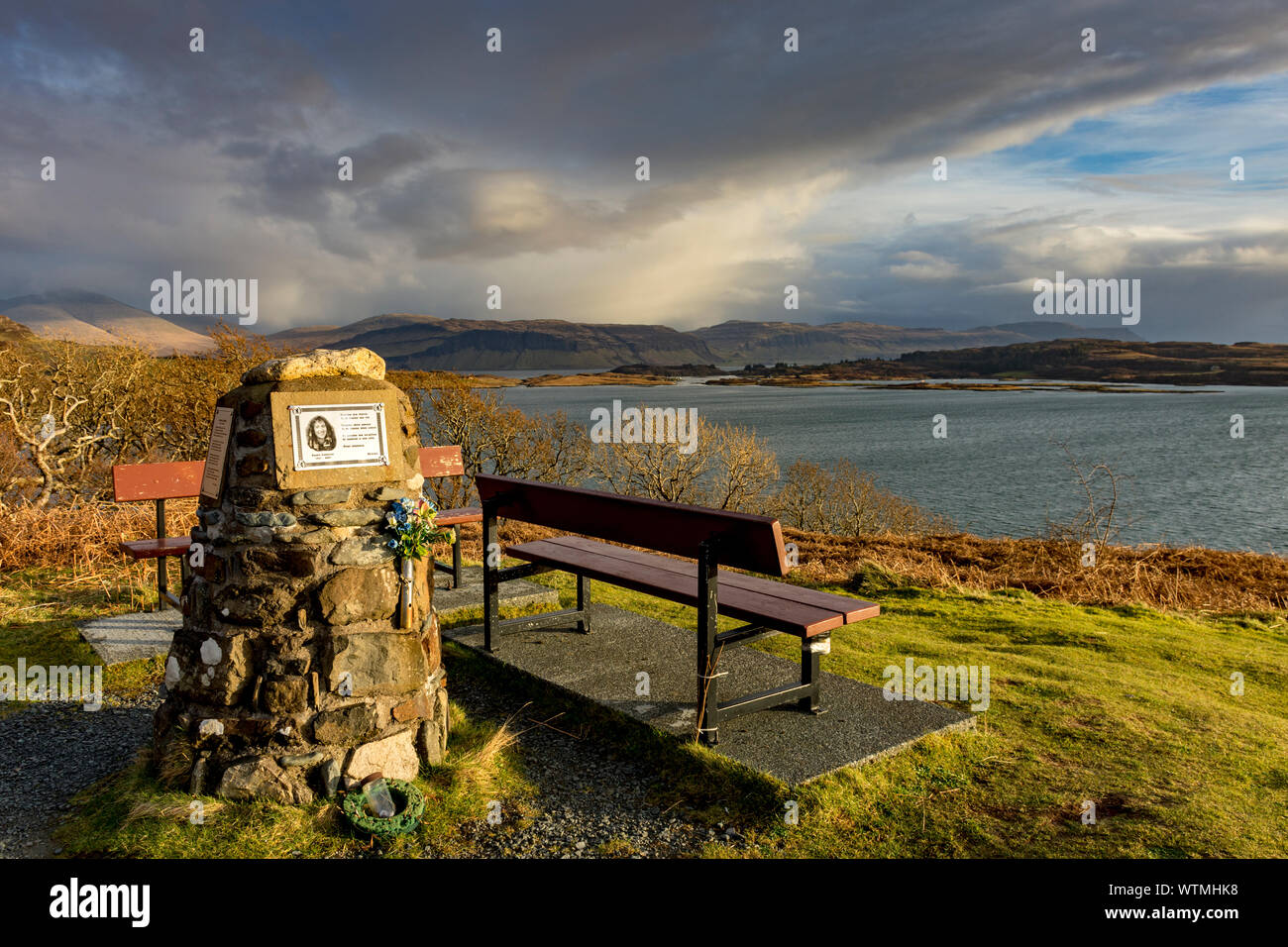 Memorial cairn to Susan Cameron, overlooking Loch Tuath, Isle of Mull, Scotland, UK Stock Photo