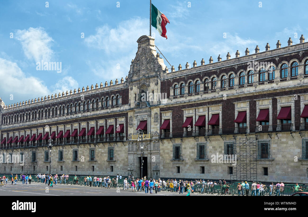 MEXICO CITY, MEXICO / MARCH 2 2019: The National Palace facade next to the Zocalo in Mexico City. Stock Photo