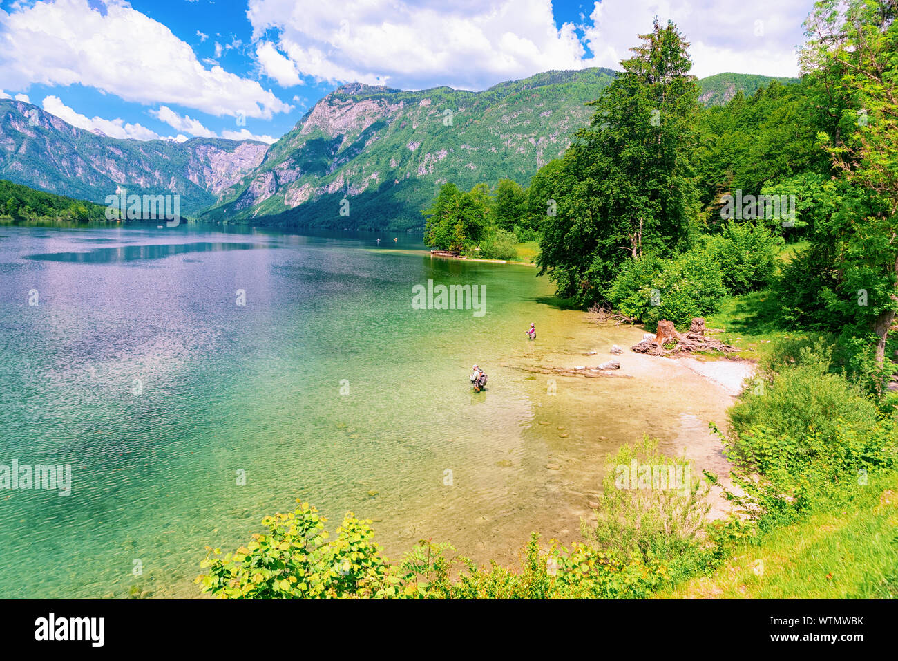 Scenery of Bohinj Lake in Slovenia Stock Photo