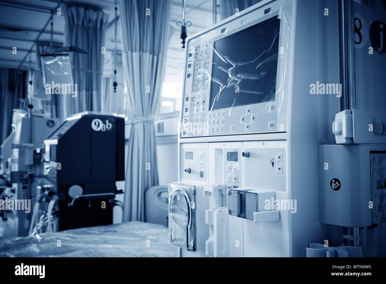 Hemodialysis machines with tubing and installations. Health care, blood