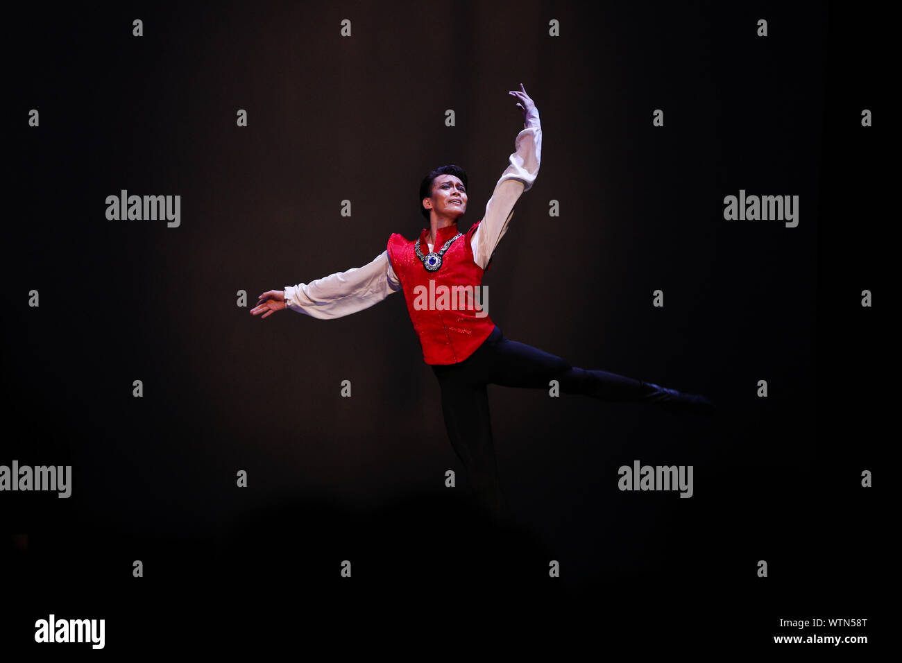 Brussels, Belgium. 11th Sep, 2019. An artist dances during the ballet 'The Last Mission of Marco Polo' at the Royal Circus in Brussels, Belgium, on Sept. 11, 2019. Performed by China's Shanghai Ballet, the show was organized by the Chinese Embassy in Belgium and the Chinese Mission to the European Union to celebrate the 70th anniversary of the founding of the People's Republic of China. Credit: Zheng Huansong/Xinhua/Alamy Live News Stock Photo