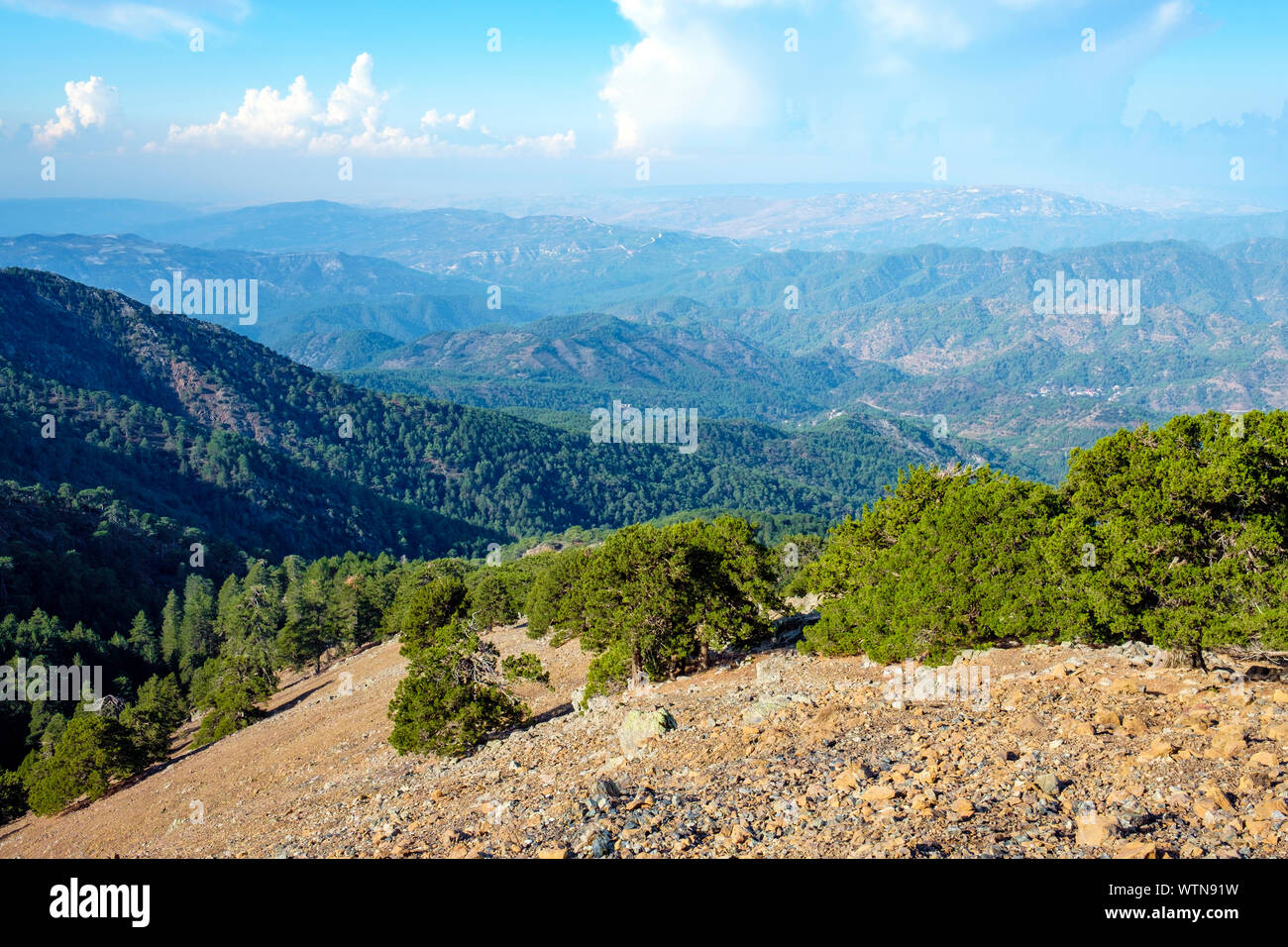 Troödos mountains landscape along the Artemis Trail on Mount Olympus, Limassol District, Cyprus Stock Photo