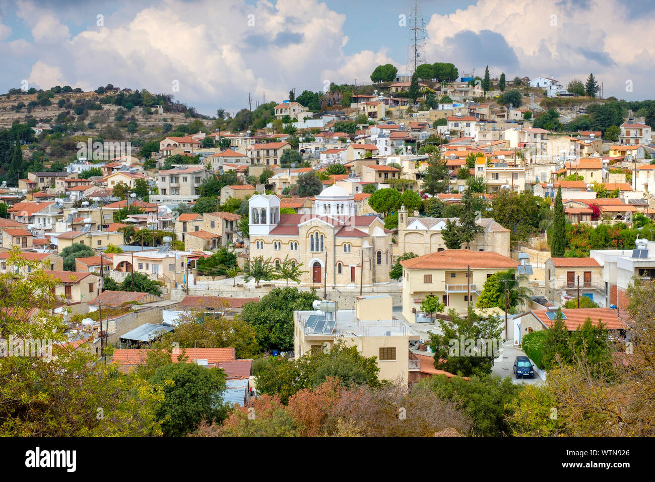 Cypriot village of Pachna (Pakna) on the south slopes of the Troödos mountain range, Limassol District, Cyprus Stock Photo