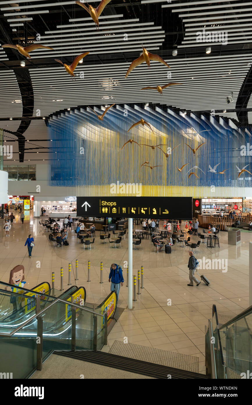 Auckland International Airport terminal shopping and dining area. Stock Photo