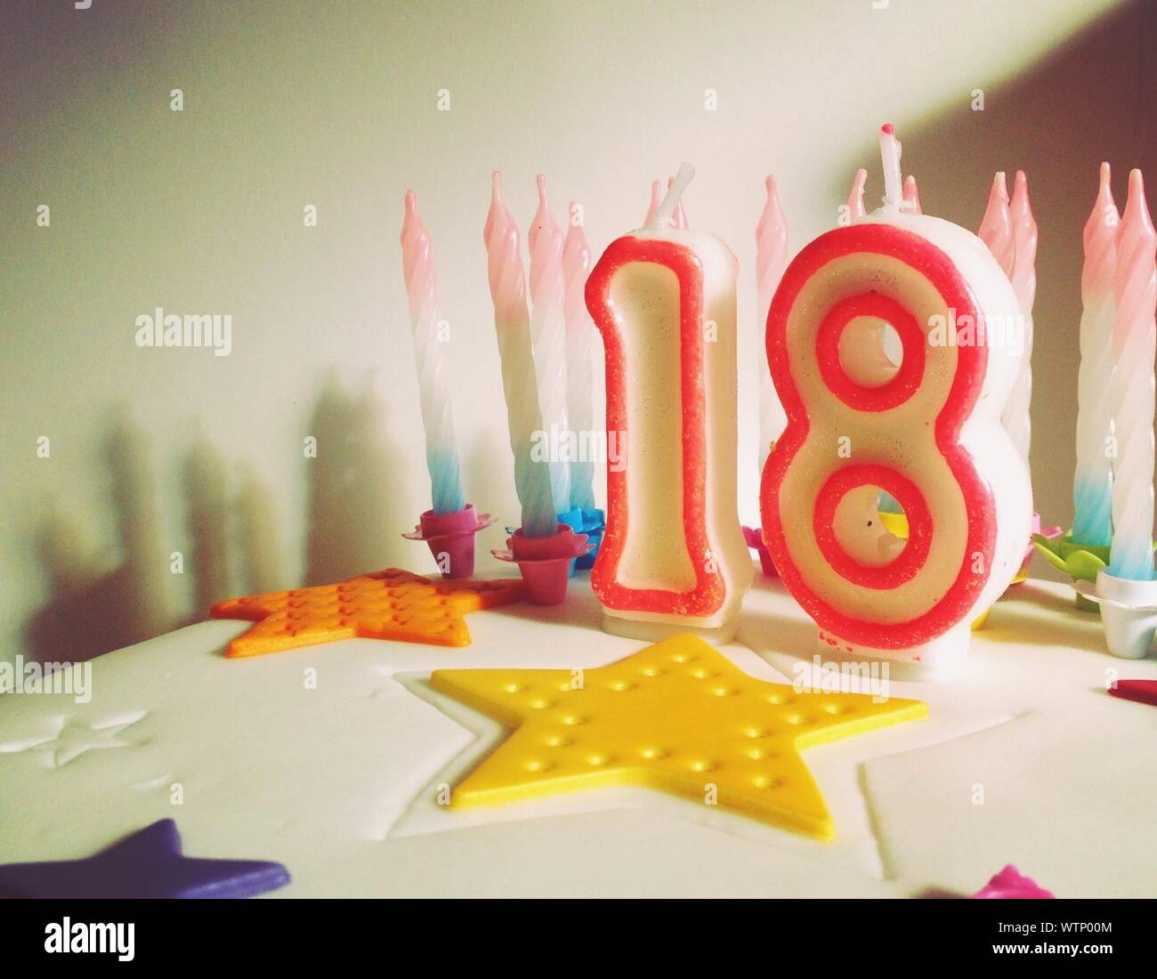 Close Up Of Number Candles On Birthday Cake Stock Photo Alamy