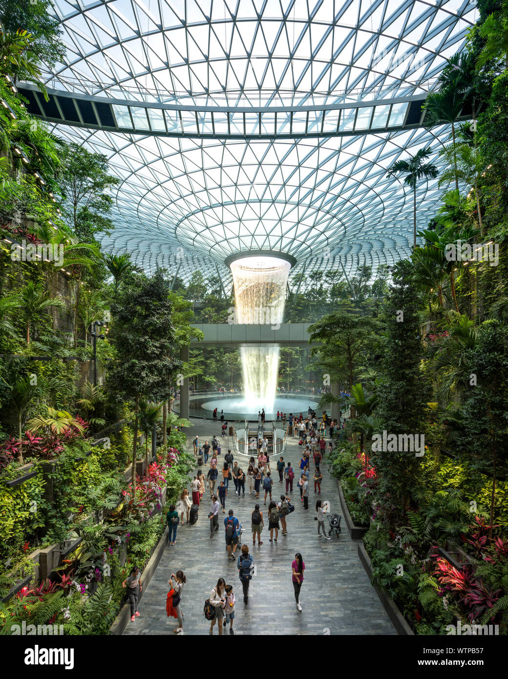 The Jewel Changi is the last architectural addition to the Singapore airport, with a record-high indoor rain vortex waterfall, a vertical tropical for Stock Photo