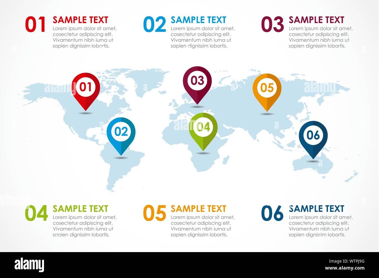 Word map infographic with 6 pin mark and options. Vector illustration ...