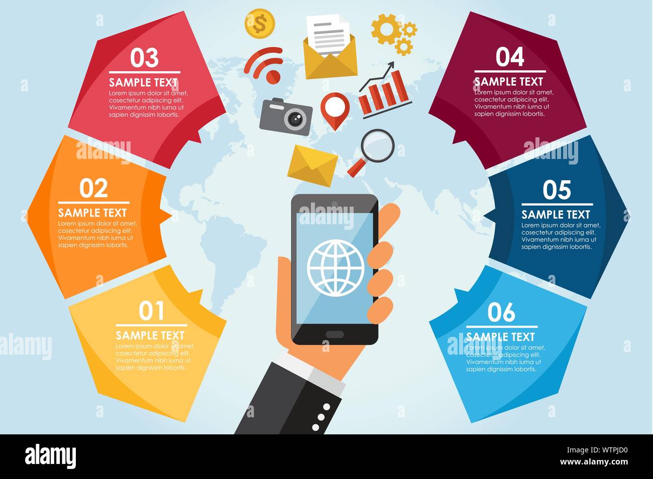 Mobile circle infographic with word background.  Vector illustration Stock Vector