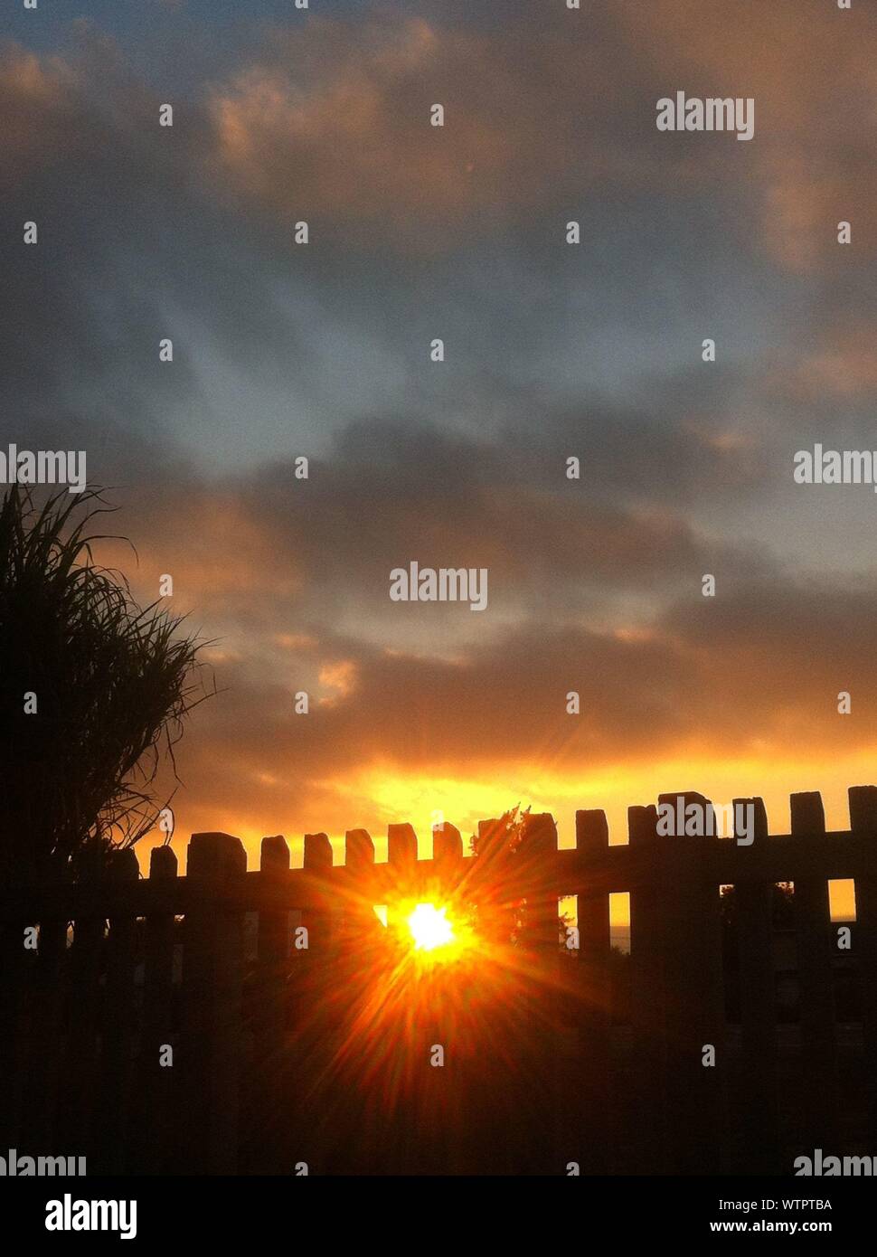 Sun Shine Through Picket Fence Stock Photo