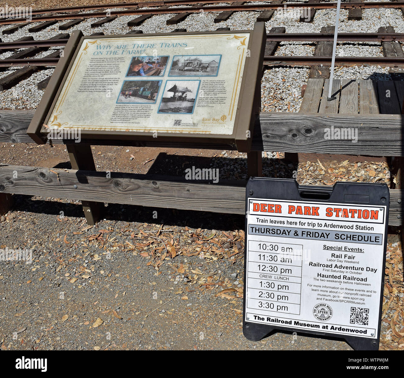 Deer Park station signs at  Ardenwood Historic Farm, Fremont, California Stock Photo