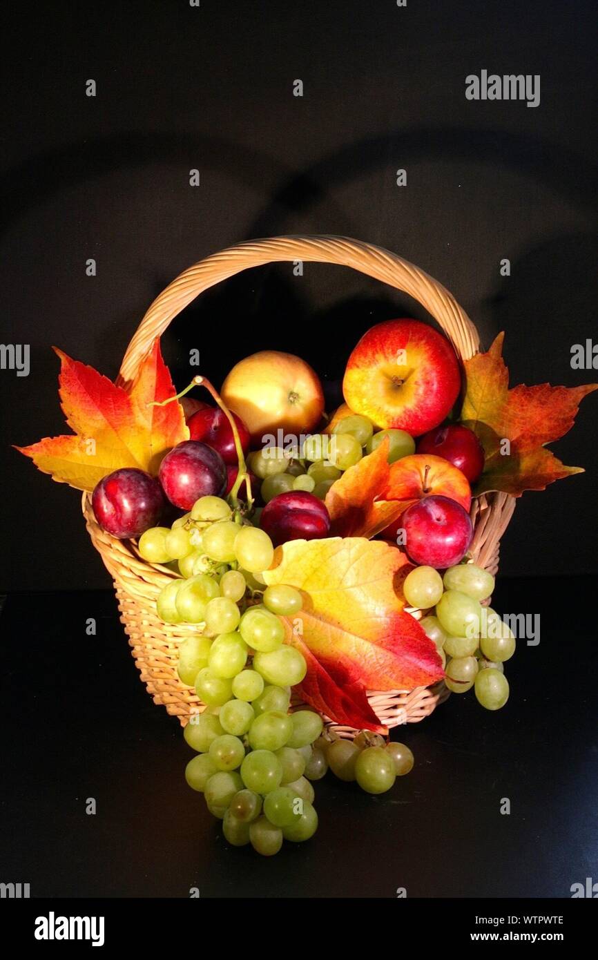 Fruit Basket Over Black Background Stock Photo Alamy