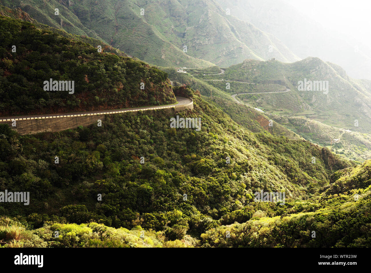 High Angle View Of Winding Roads On Anaga Mountains Stock Photo