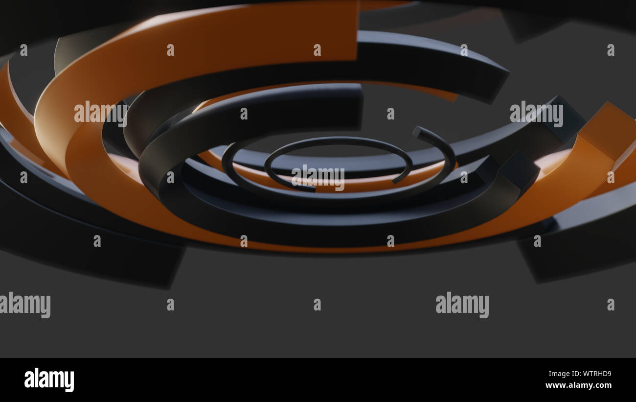 Abstract background with shiny black and orange curves. 3D illustration ...
