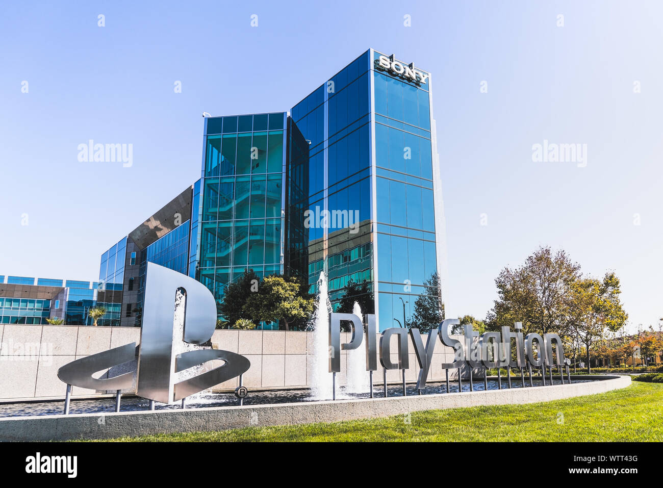 Sep 9, 2019 San Mateo / CA / USA - Sony Interactive Entertainment (SIE) offices in Silicon Valley; SIE Inc, part of Sony Corporation, handles the  har Stock Photo