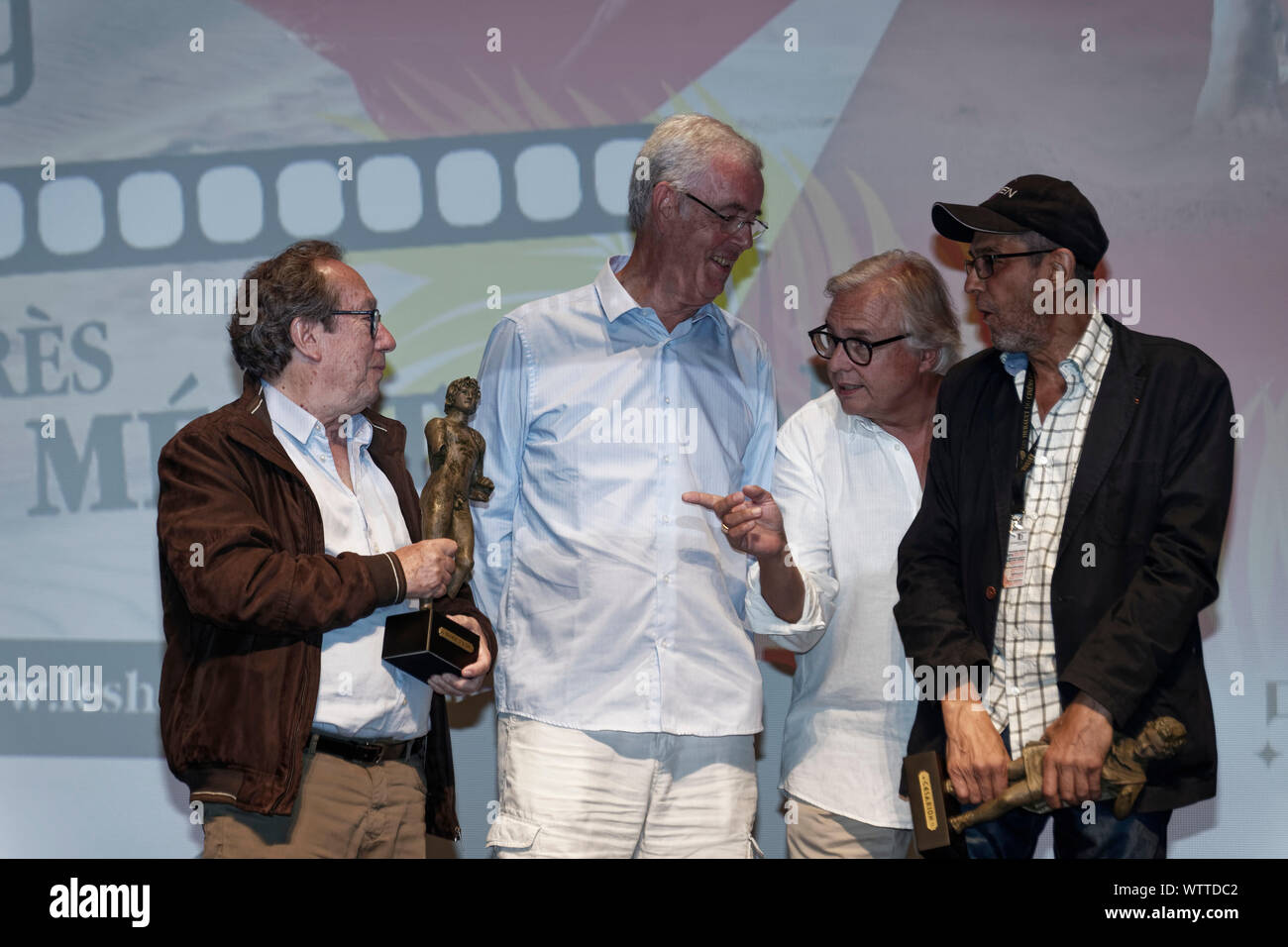 Cap of Agde, France.23 rd June, 2019. Philippe du Janerand (L), Husky Hilal & members of Jury at the Top of the Short Films -The Herault of Cine & TV Stock Photo