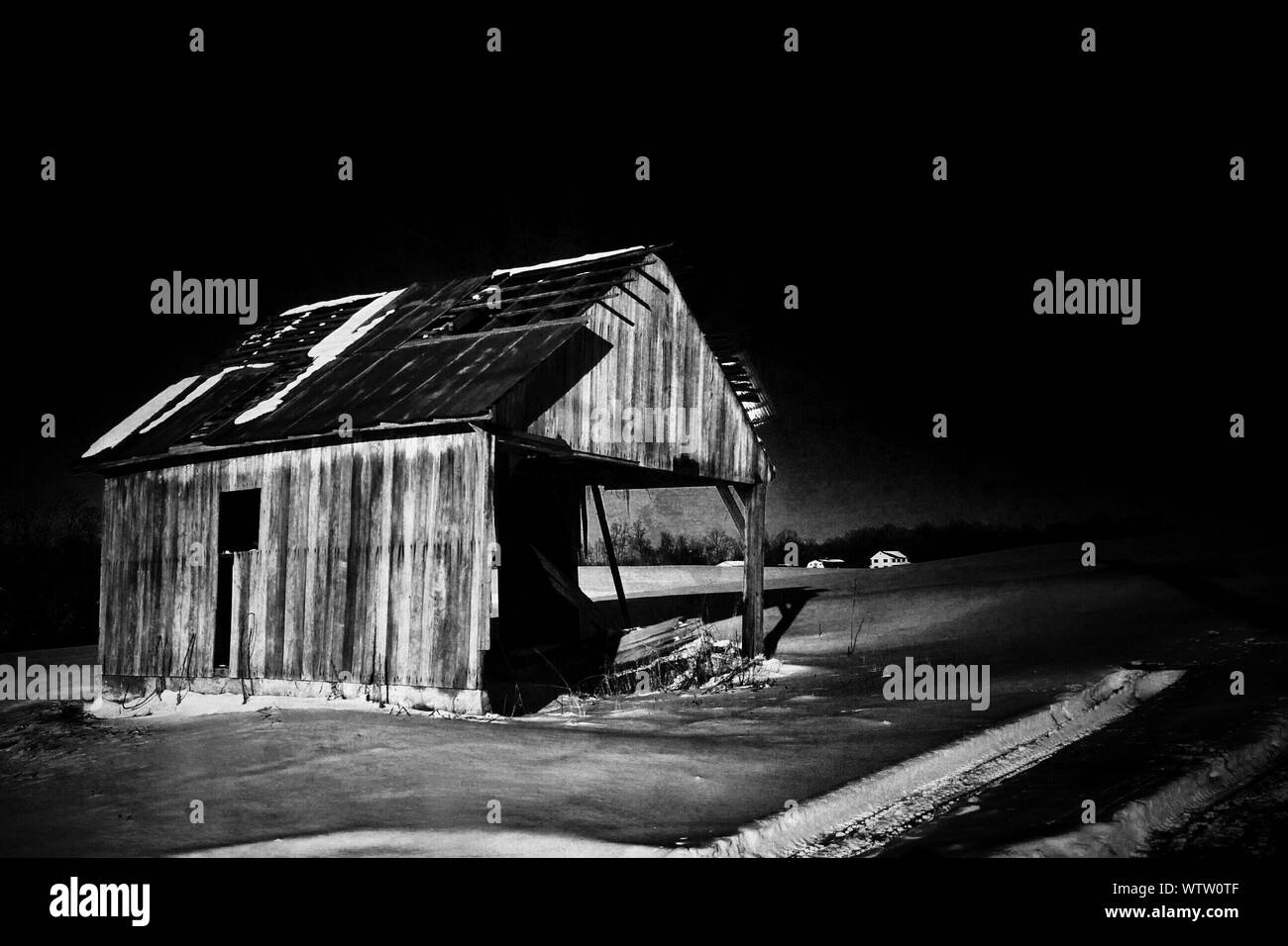 Abandoned Cottage At Night Stock Photo