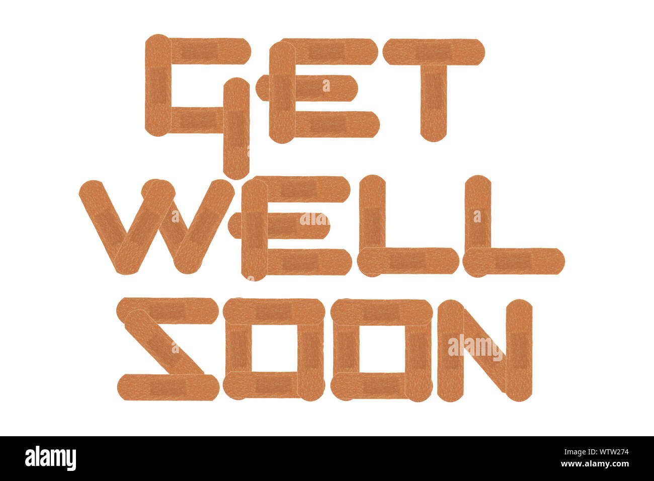 A get well soon message using medical sticking plasters isolated on white with clipping path Stock Photo