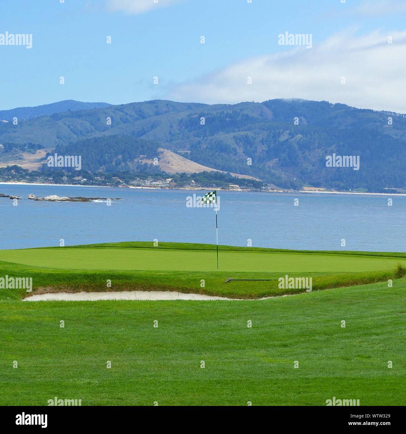 Flag Pole On Golf Course Stock Photo Alamy