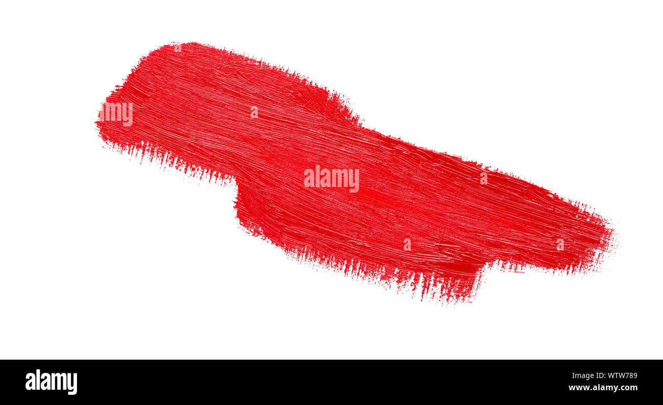 Abstract red real oil painting brush strokes isolated on white background, painted with oil color by hand. Stock Photo