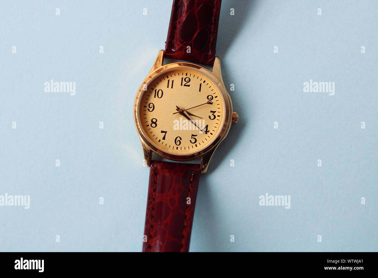 Vintage Leather Strap Gold Tone Quartz Watch