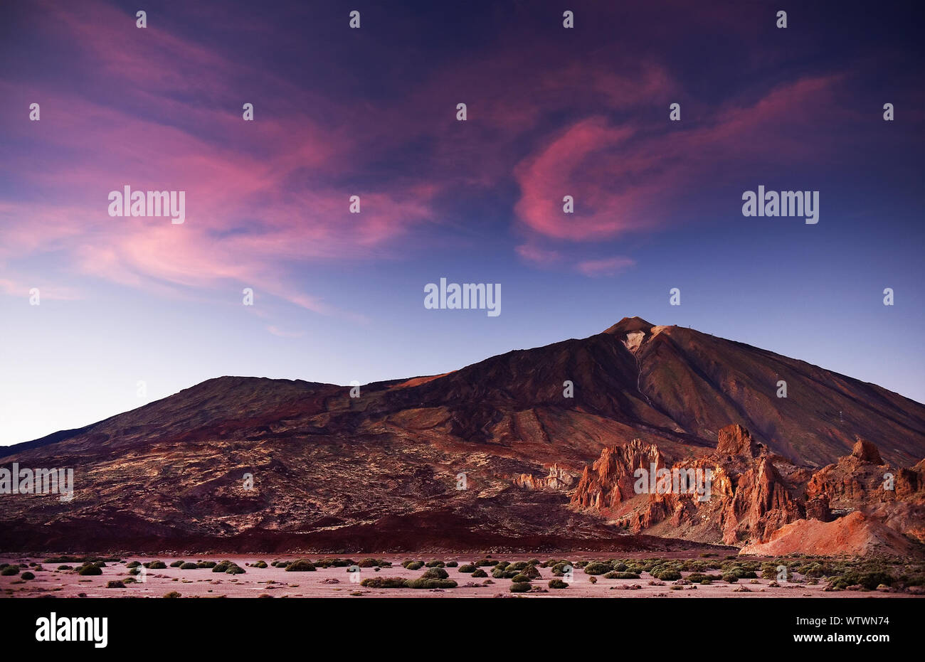 Scenic View Of El Teide Volcano At Sunset Stock Photo