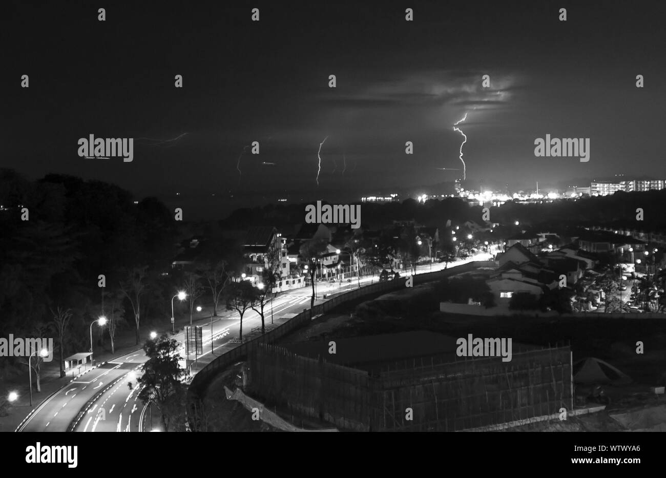Lightnings Over A City Stock Photo
