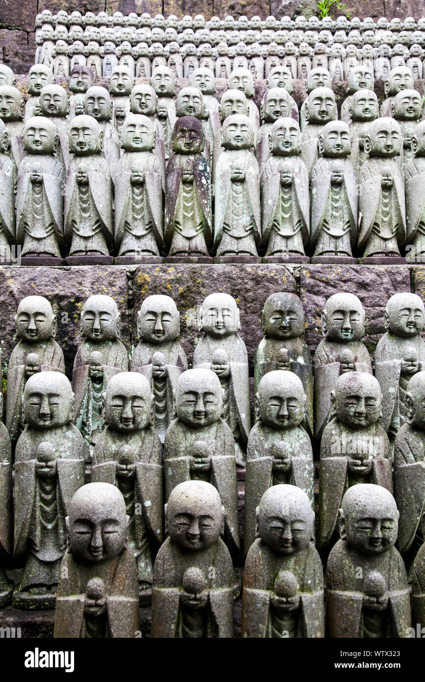 Rows of stone Jizo statues at Hasedera Temple, Kamakura, Japan Stock