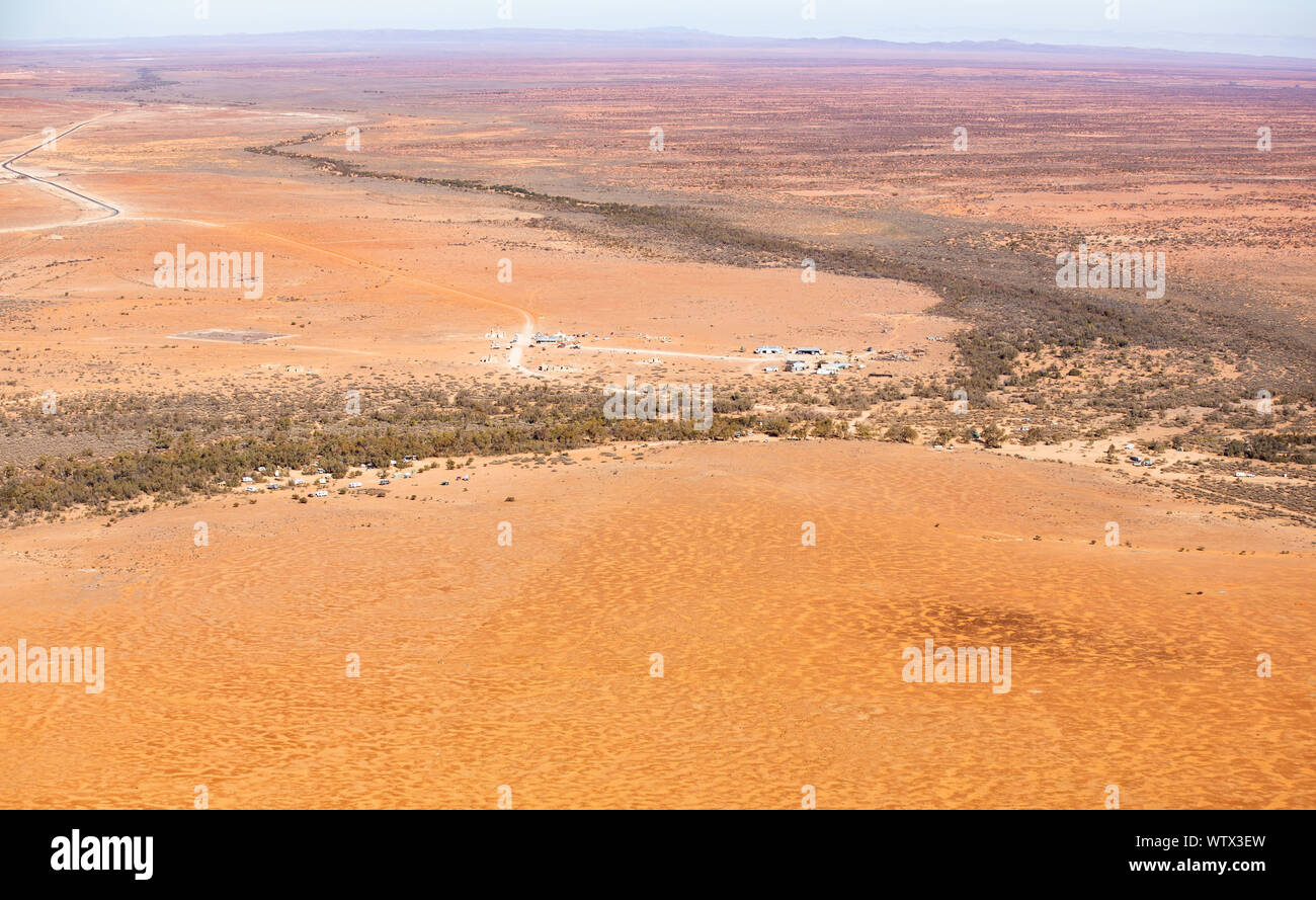 A wide aerial view of the abandoned town of Farina, South Australia Stock Photo