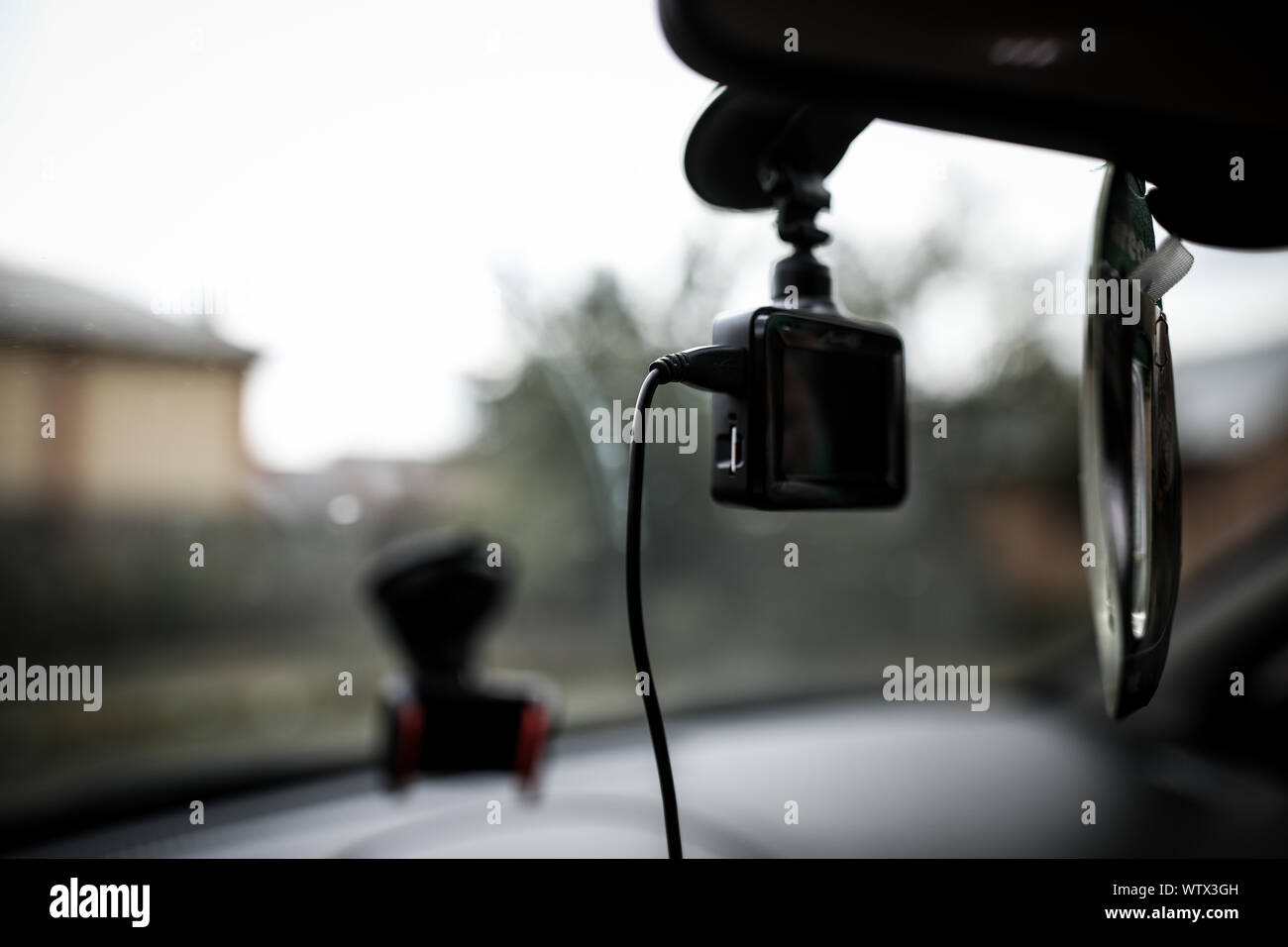 Shallow depth of field image with a car dash cam Stock Photo