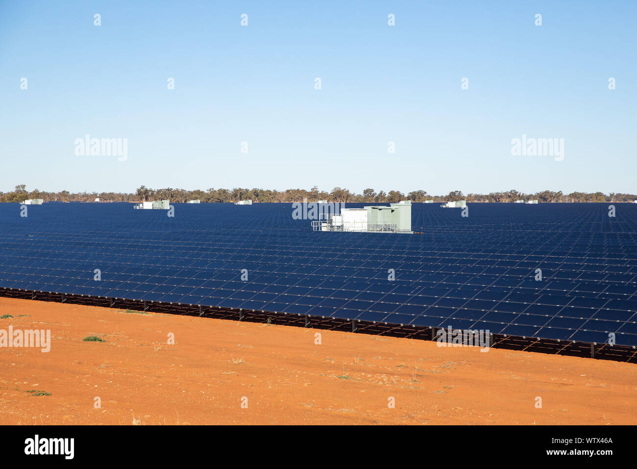 Solar panels at a solar plant in Nyngan New South Wales. Stock Photo
