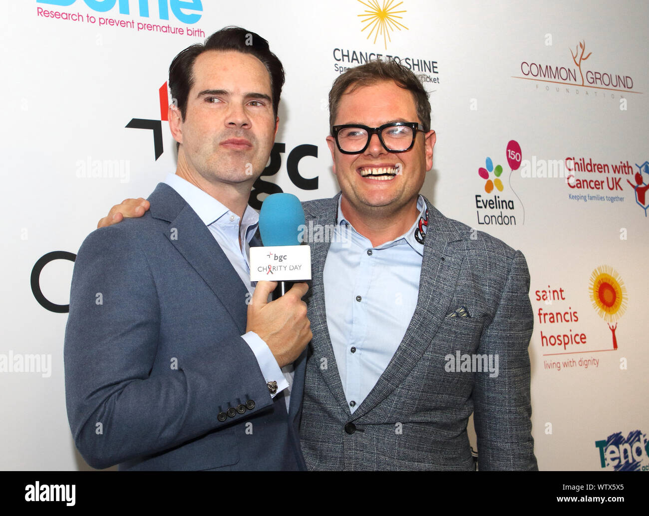 London, UK. 11th Sep, 2019. Comedians Jimmy Carr and Alan Carr at the BGC Charity Day 2019 at