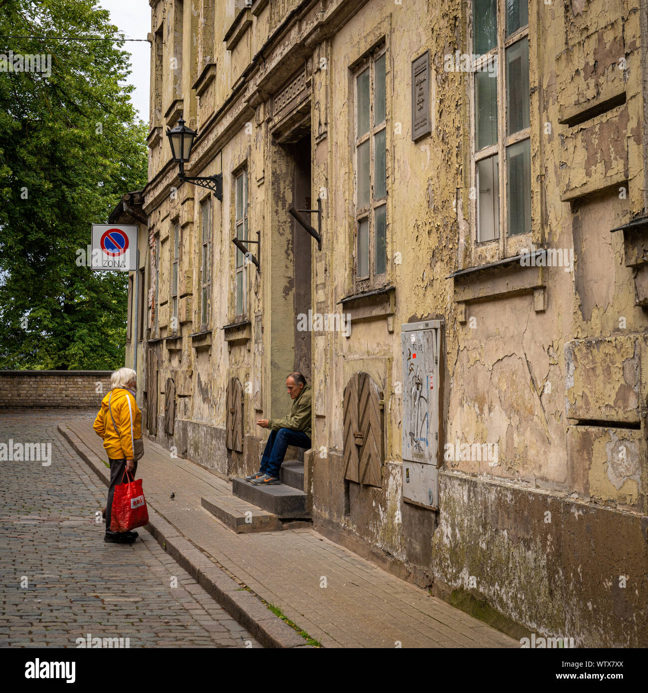 Homeless People near Food Kitchen, Riga, Latvia Stock Photo
