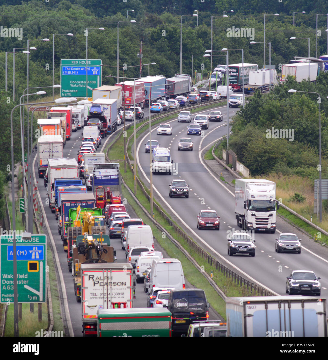 traffic jam on the A1/m motorway skellow yorkshire united kingdom Stock Photo