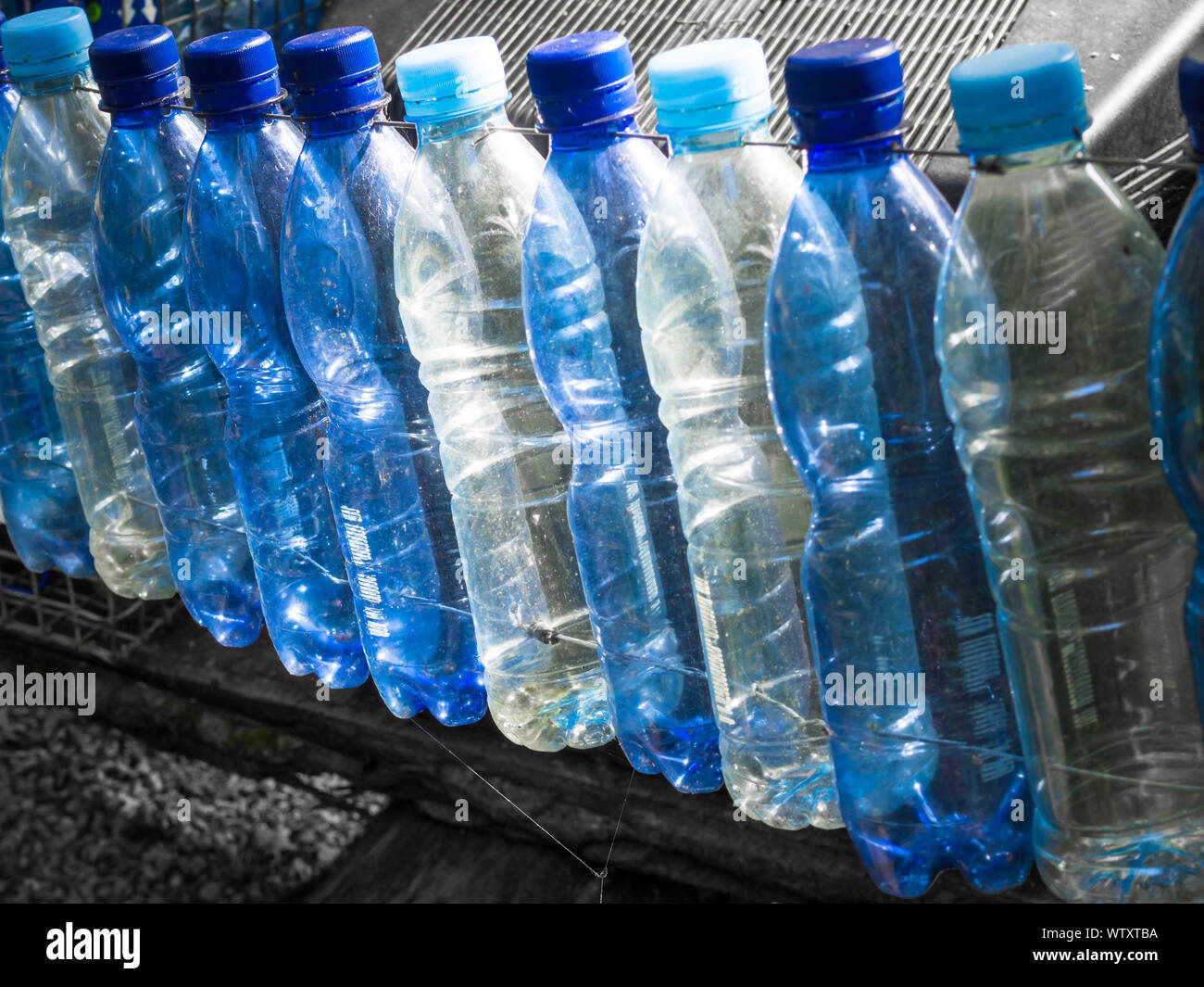 Composition with plastic bottles of mineral water. Plastic waste Stock Photo
