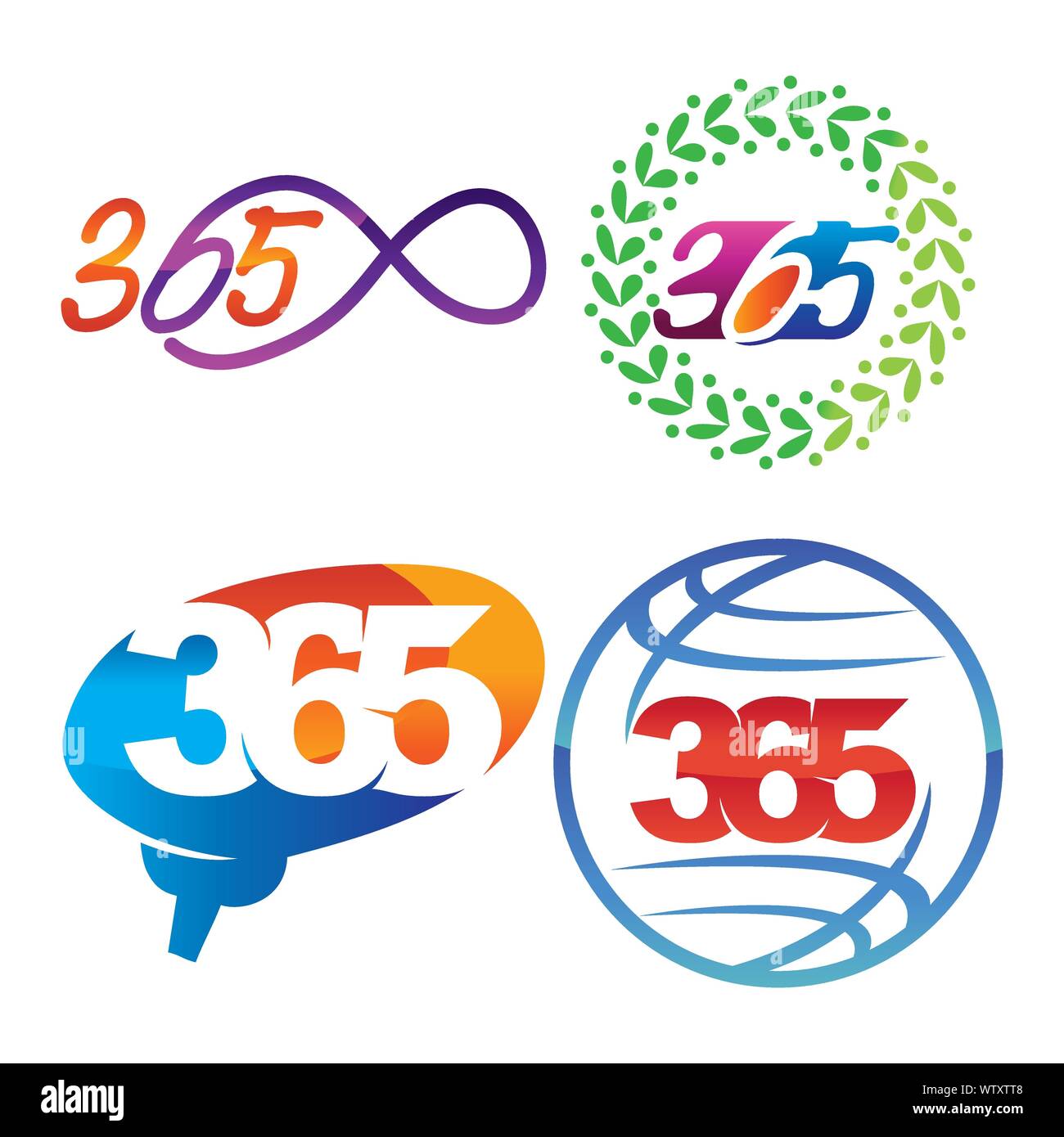 leaf brain world 365 infinity logo icon design illustration Stock Vector