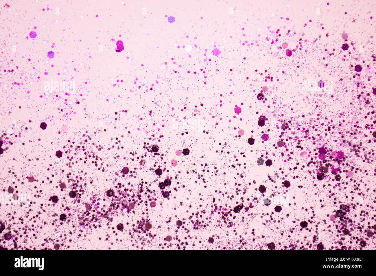 Purple color glitter on pink background. Festive background. Stock Photo